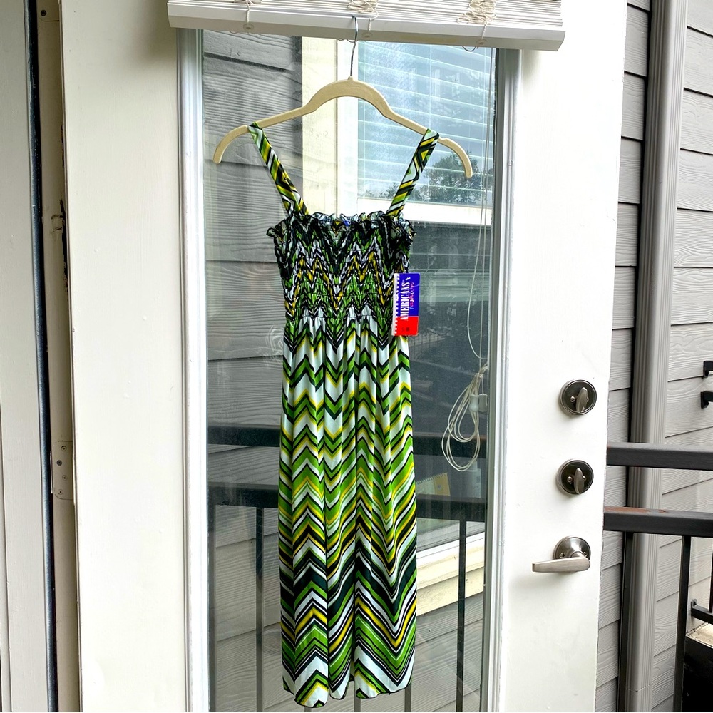 American Fashion Jr. Chevron S/M Flat Strap Mint Sundress